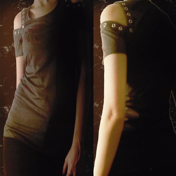 Vintage Y2K RUFEN Cold Shoulder Top | Biker Goth Grommet Details - Picture 1 of 4